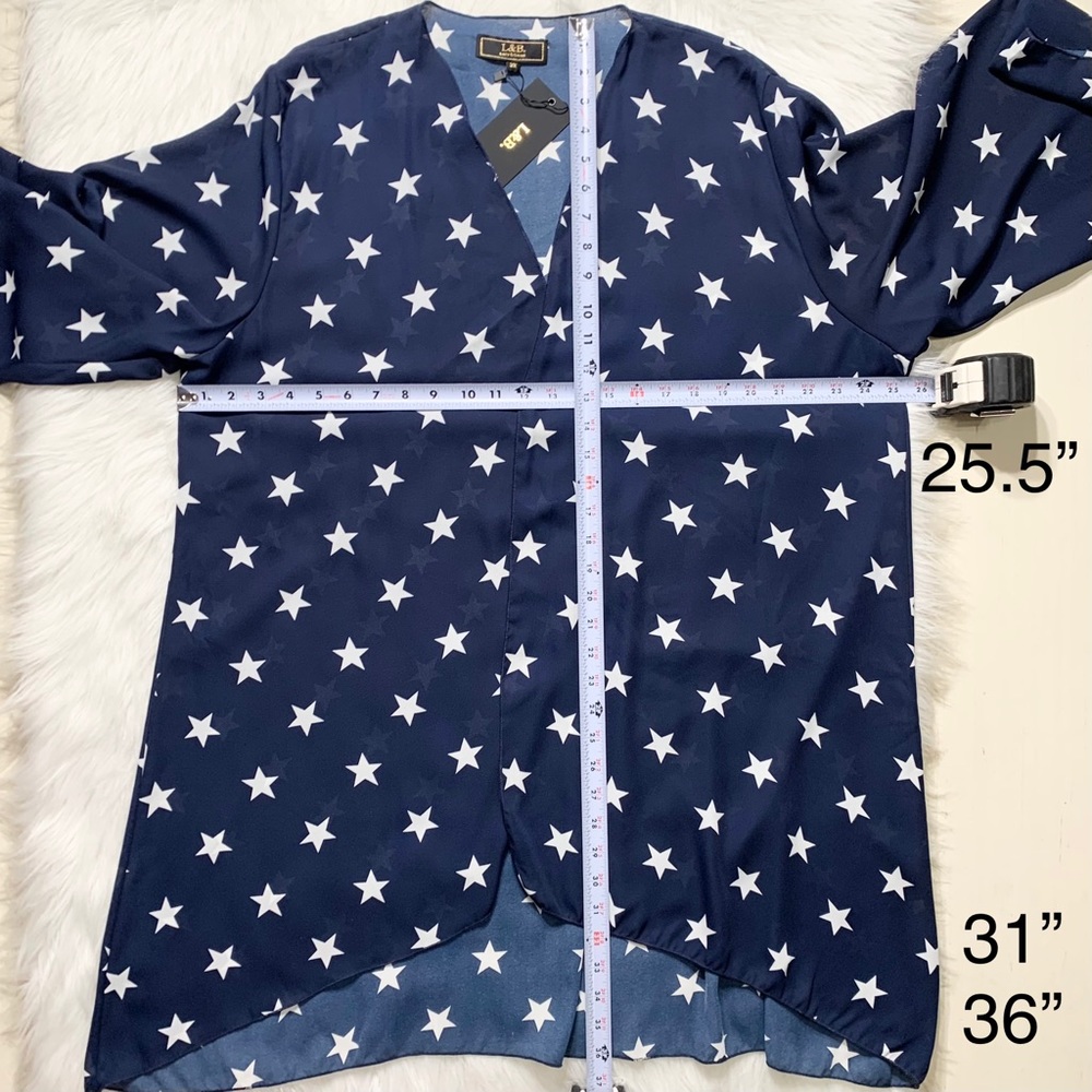 SOLD-NWT L&B {Boutique} Flag Star Kimono Duster Cardigan - Picture 10 of 10
